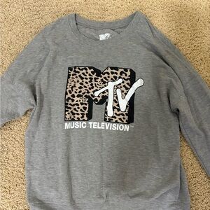 MTV Gray Long Sleeve Tee with Leopard Logo